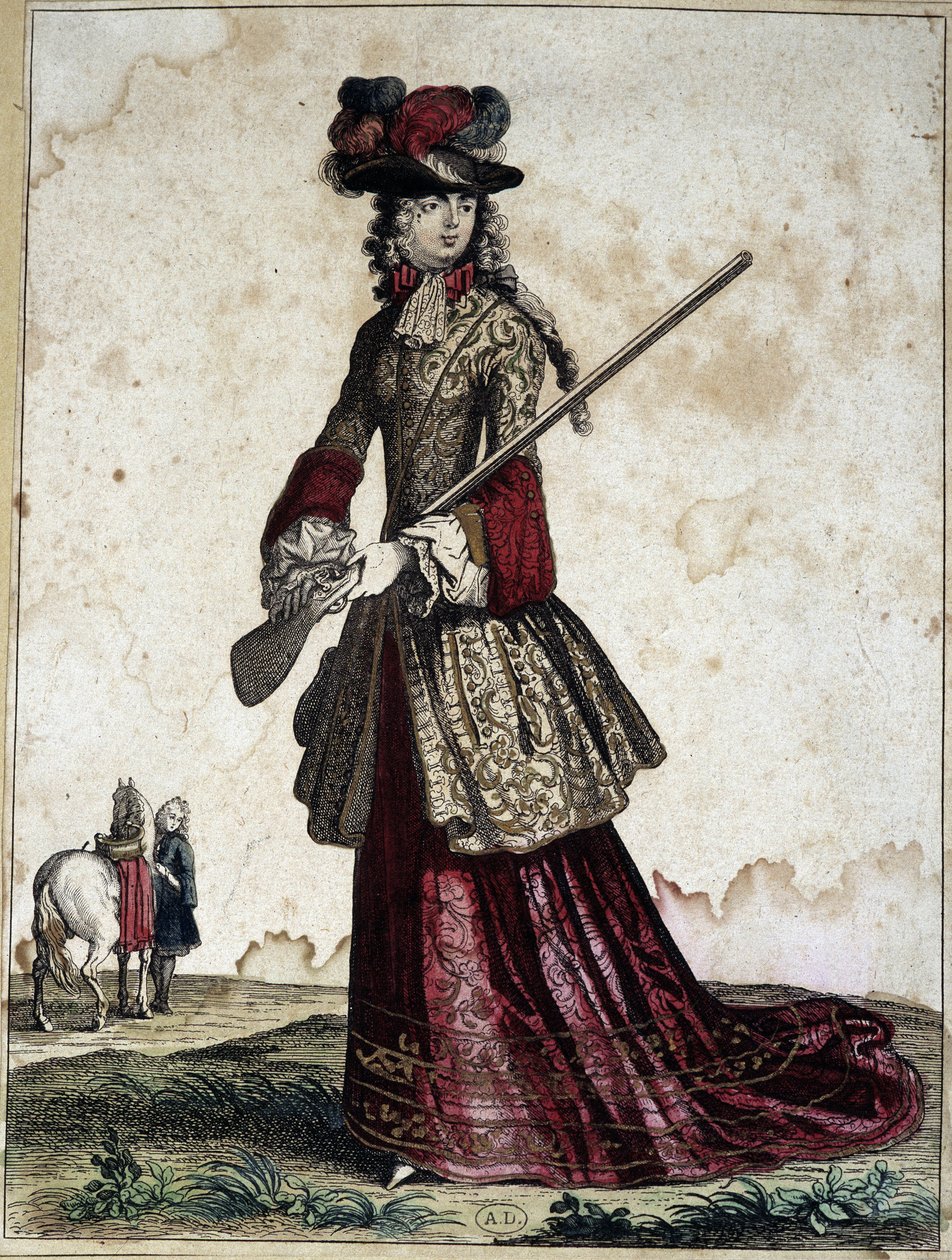 Dame auf der Jagd - Gravur von Unknown artist