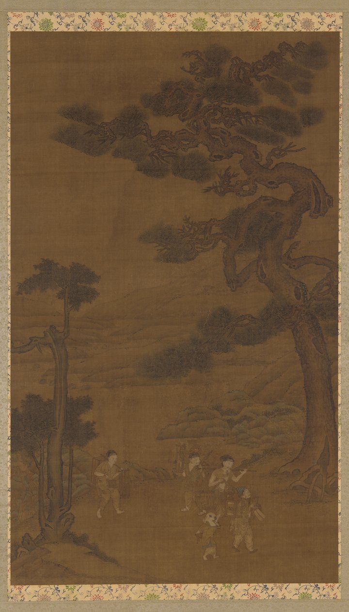Landschaft: Handwerker unter einem großen Kiefernbaum von Unknown artist