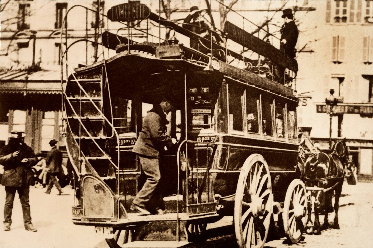 Hinterteil einer pferdegezogenen Straßenbahn von Unknown photographer