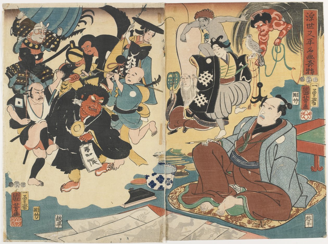 Das Wunder berühmter Gemälde von Ukiyo Matahei, Juni 1853 von Utagawa Kuniyoshi