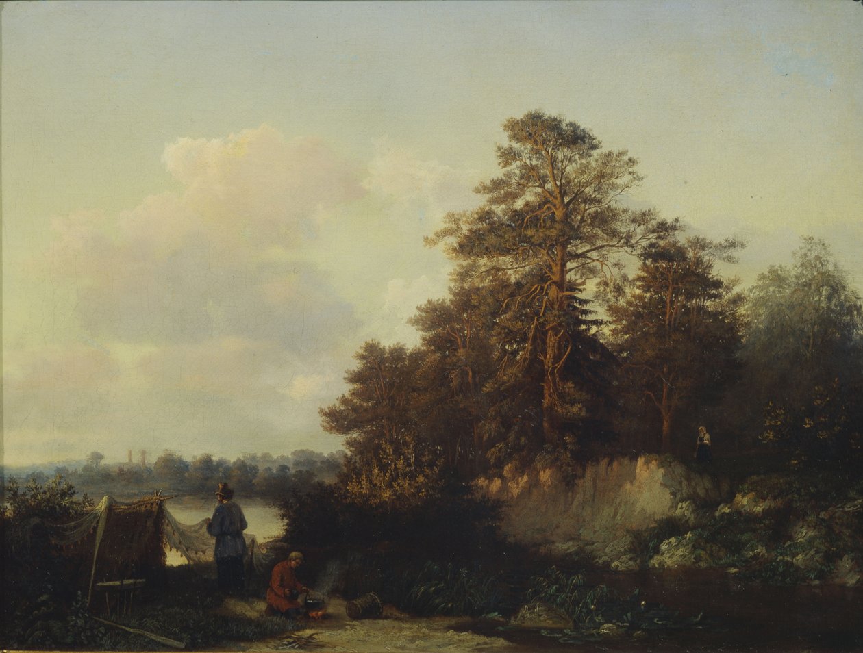Landschaft mit Anglern von Valerian Konstantinovich Kamenev