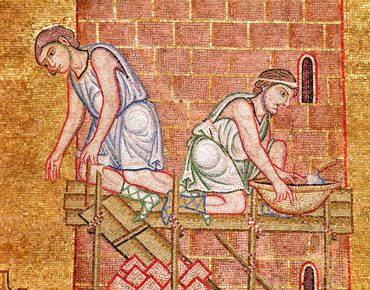 Der Turm von Babel, aus dem Atrium, (Detail) von Byzantine School