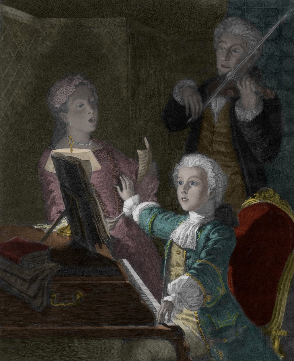 Wolfgang Amadeus Mozart mit seinem Vater Leopold und seiner Schwester Marie-Anne von Victor Louis Focillon