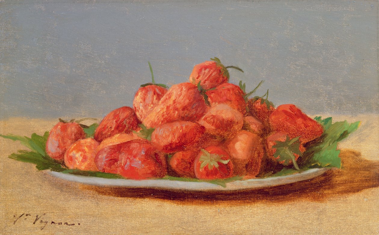 Stillleben mit Erdbeeren auf einem Teller von Victor Vignon