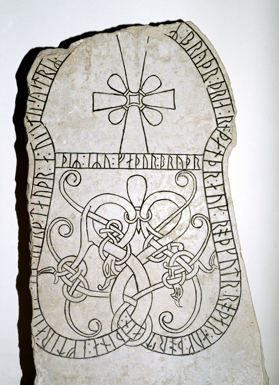 Runenstein mit einem Kreuz, 7.-8. Jahrhundert von Viking