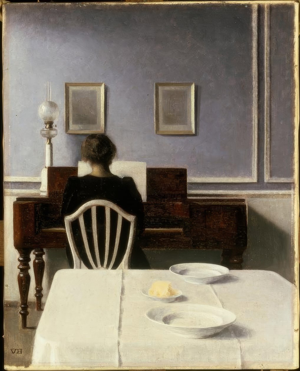 Interieur mit junger Frau am Klavier von Vilhelm Hammershoi