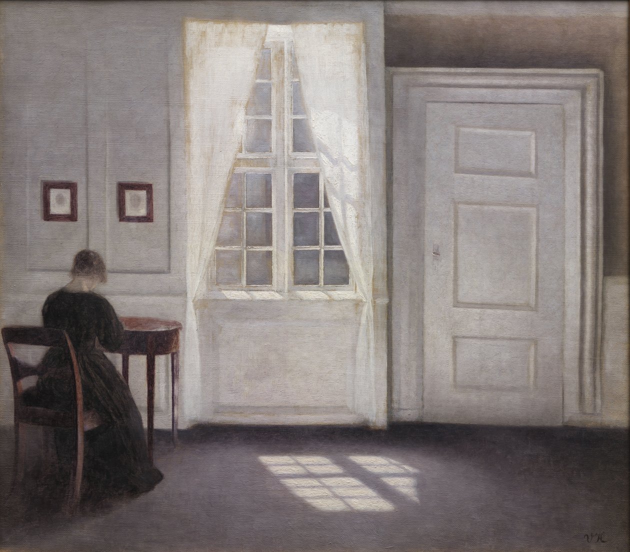 Stube in Strandgade mit Sonnenschein auf dem Boden von Vilhelm Hammershøi