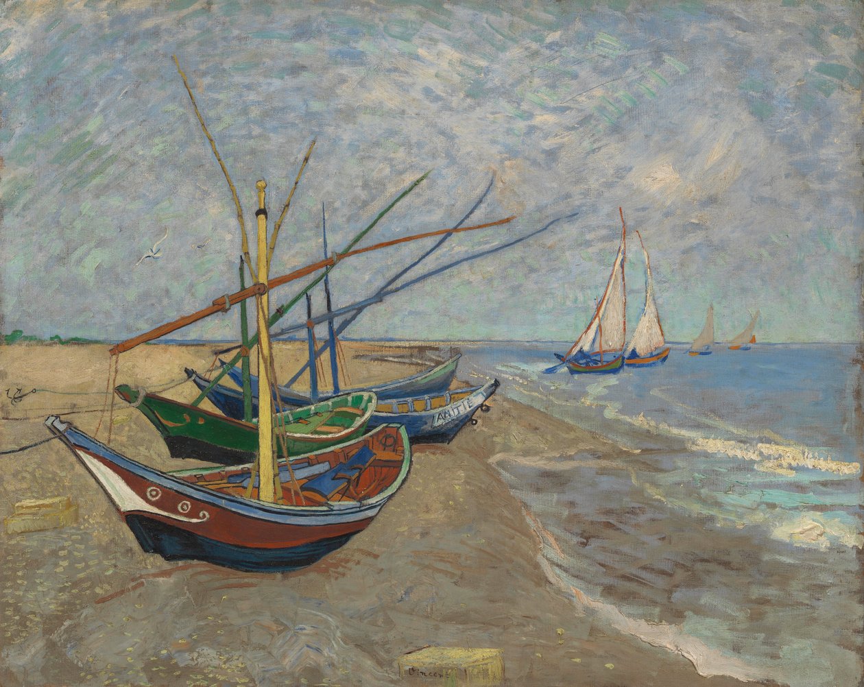 Fischerboote am Strand von Les Saintes-Maries-de-la-Mer von Vincent van Gogh