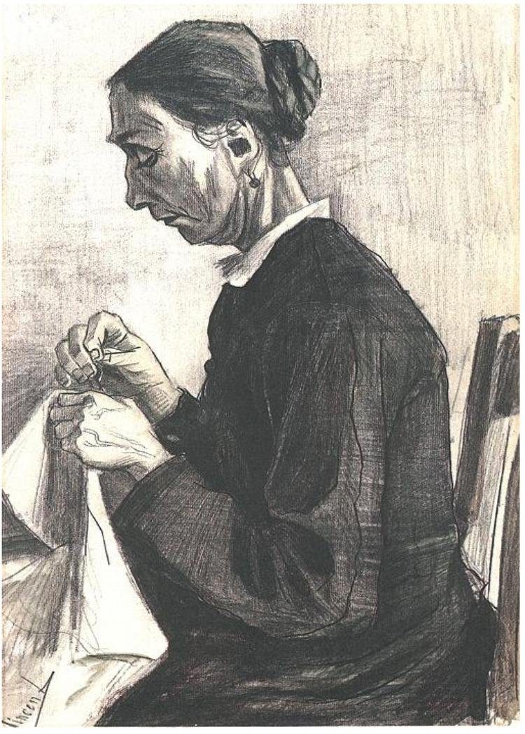 Alte Frau beim Nähen von Vincent van Gogh