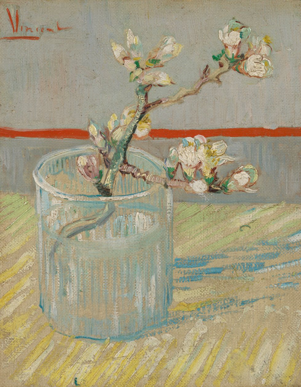 Zweig blühender Mandel in einem Glas von Vincent van Gogh