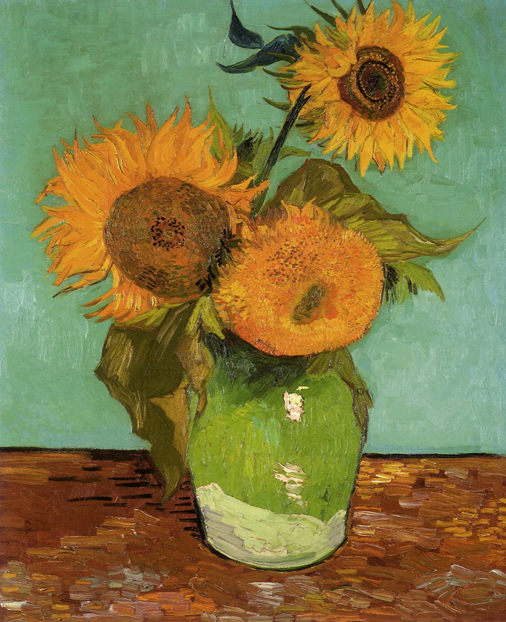 Drei Sonnenblumen in einer Vase von Vincent van Gogh