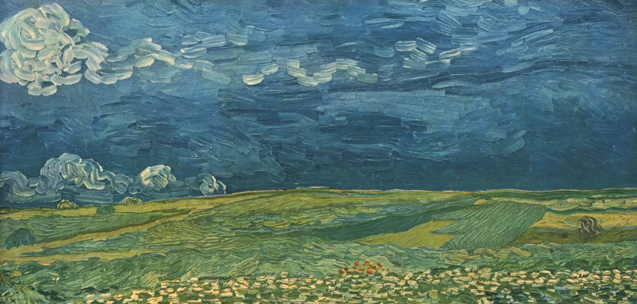 Weizenfelder unter Gewitterwolken von Vincent van Gogh