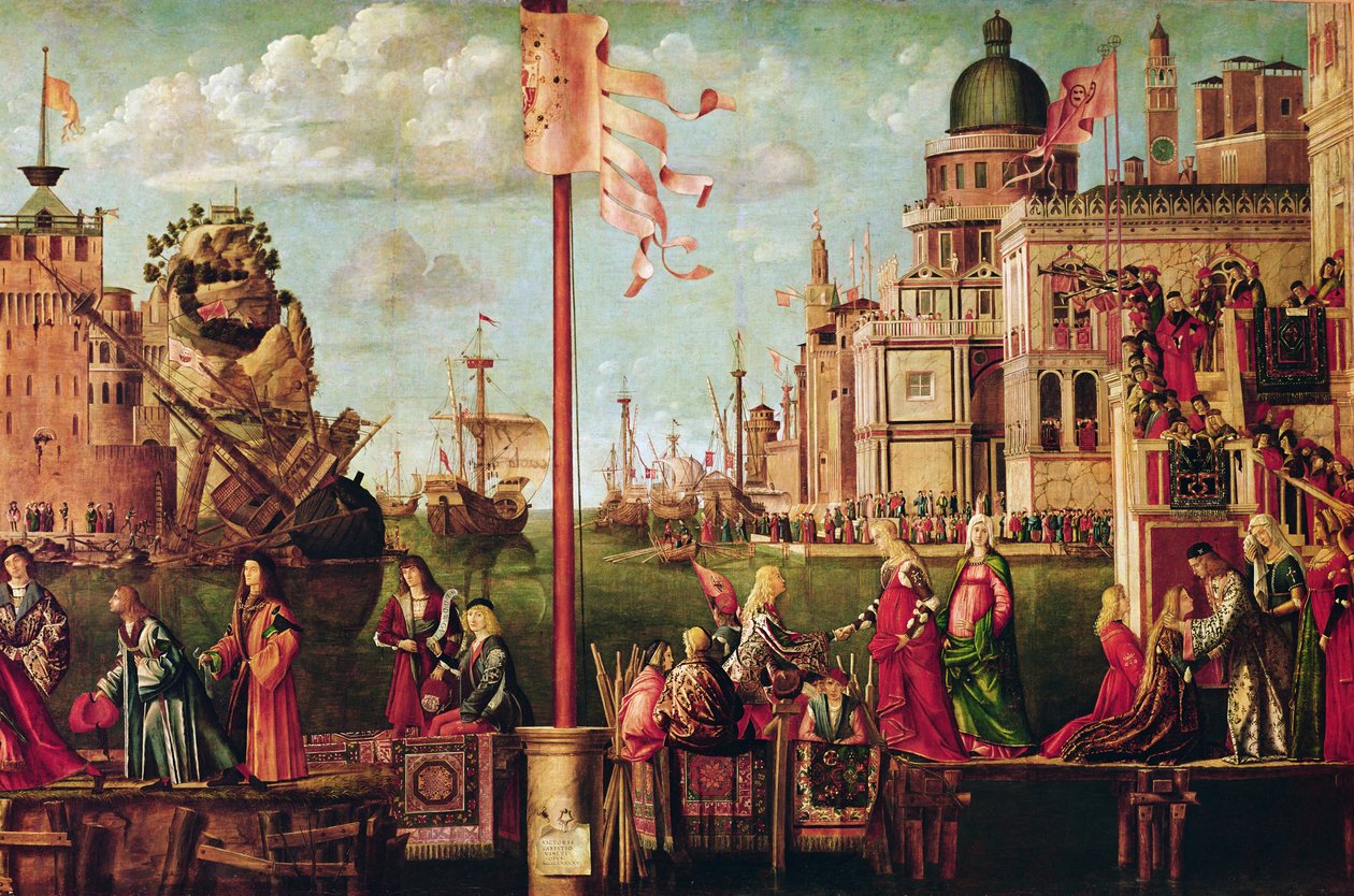 Treffen von Etherius und Ursula und die Abreise der Pilger, aus dem St. Ursula Zyklus, c.1490-96 (Detail) von Vittore Carpaccio