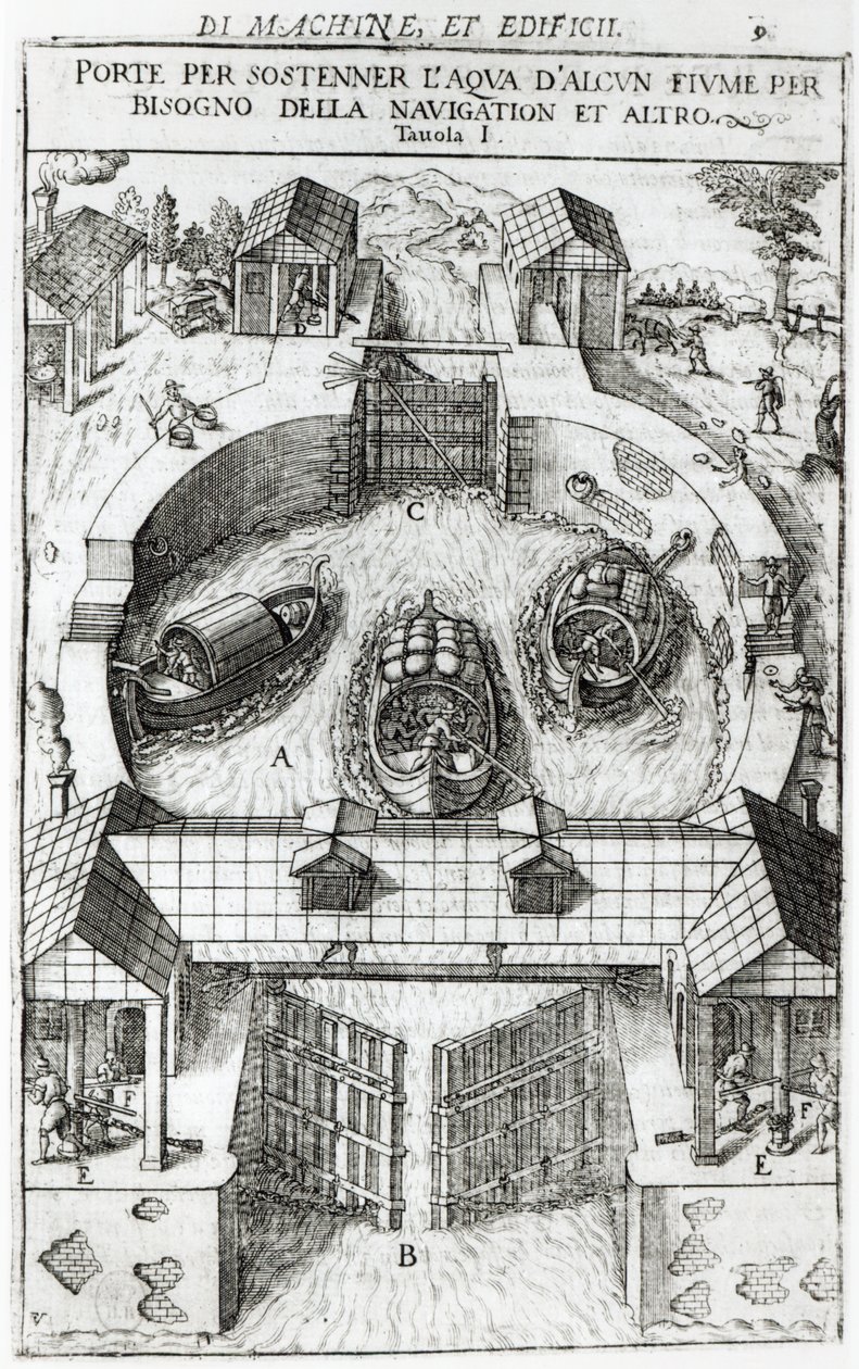 Entwurf für eine Kanalschleuse, 1607 von Vittorio Zonca