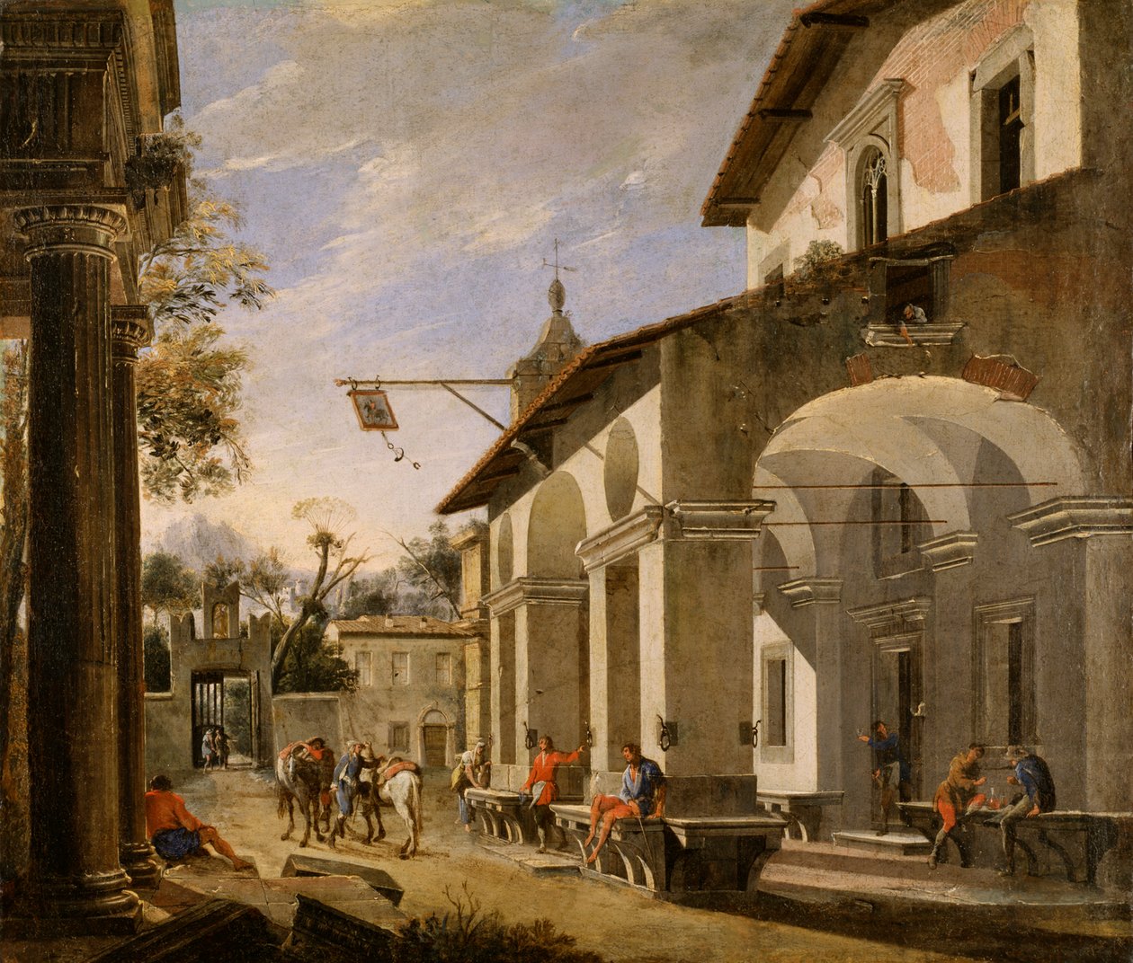 Hof eines Gasthofs mit klassischen Ruinen von Viviano Codazzi