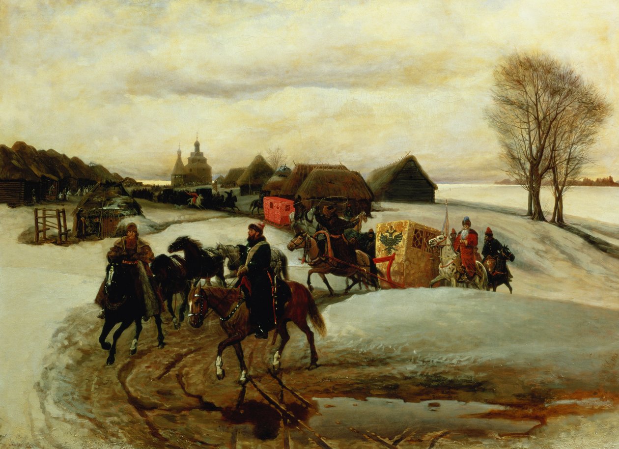 Die Frühlingspilgerfahrt der Zarin unter Zar Alexei Michailowitsch, 1868 von Vyacheslav Grigorievich Shvarts