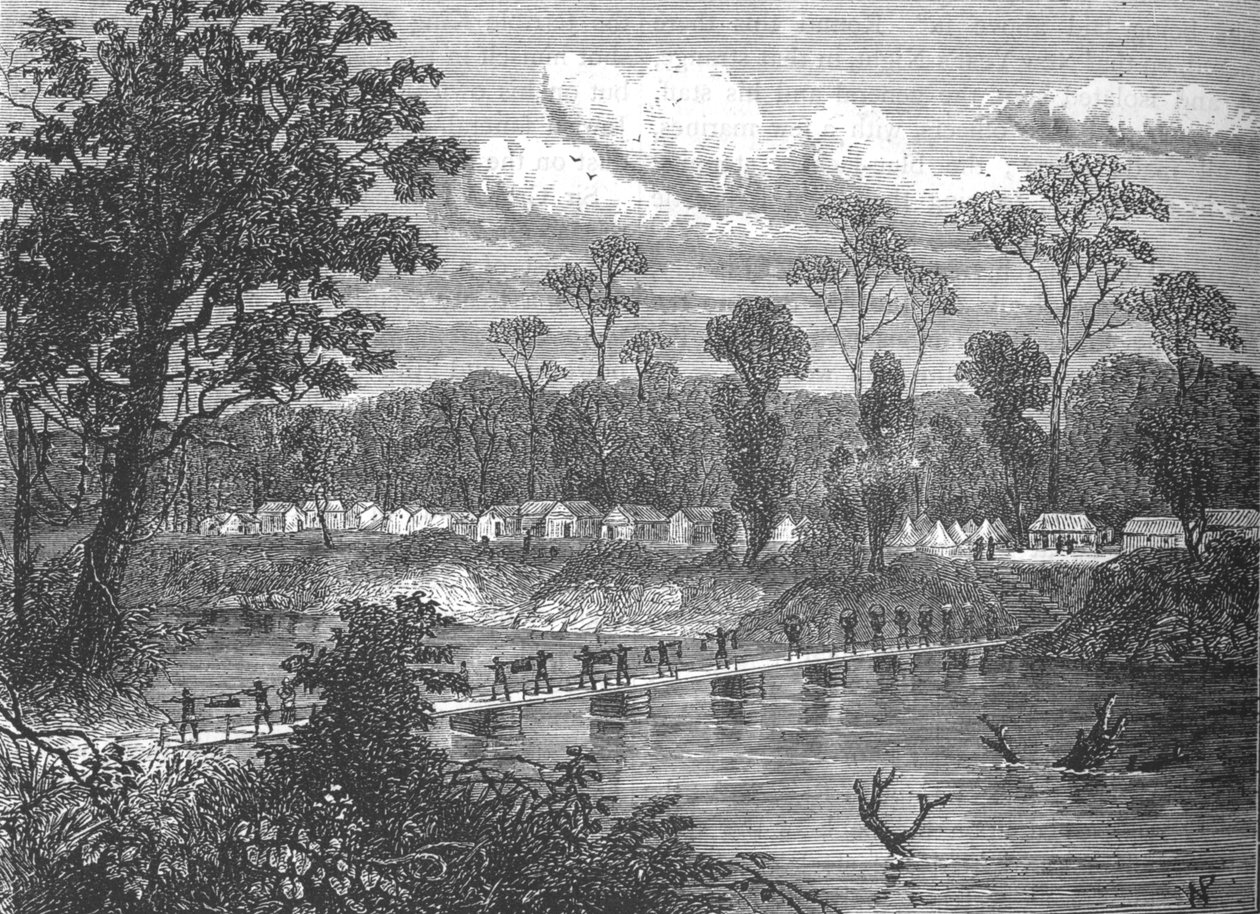 Pontoon-Brücke auf der Prah, ca. 1880 von W.P.