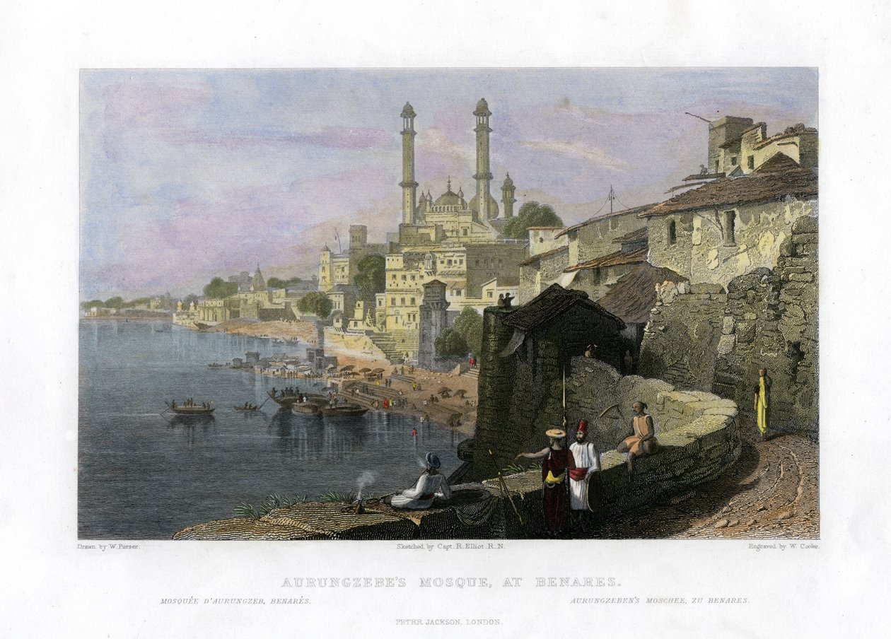 Aurangzebs Moschee in Benares, Indien, 19. Jahrhundert von W Cook