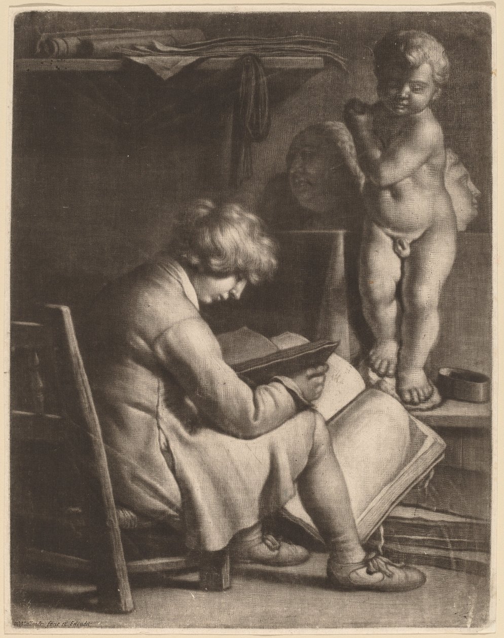 Junger Künstler mit einer Statue von Amor von Wallerant Vaillant