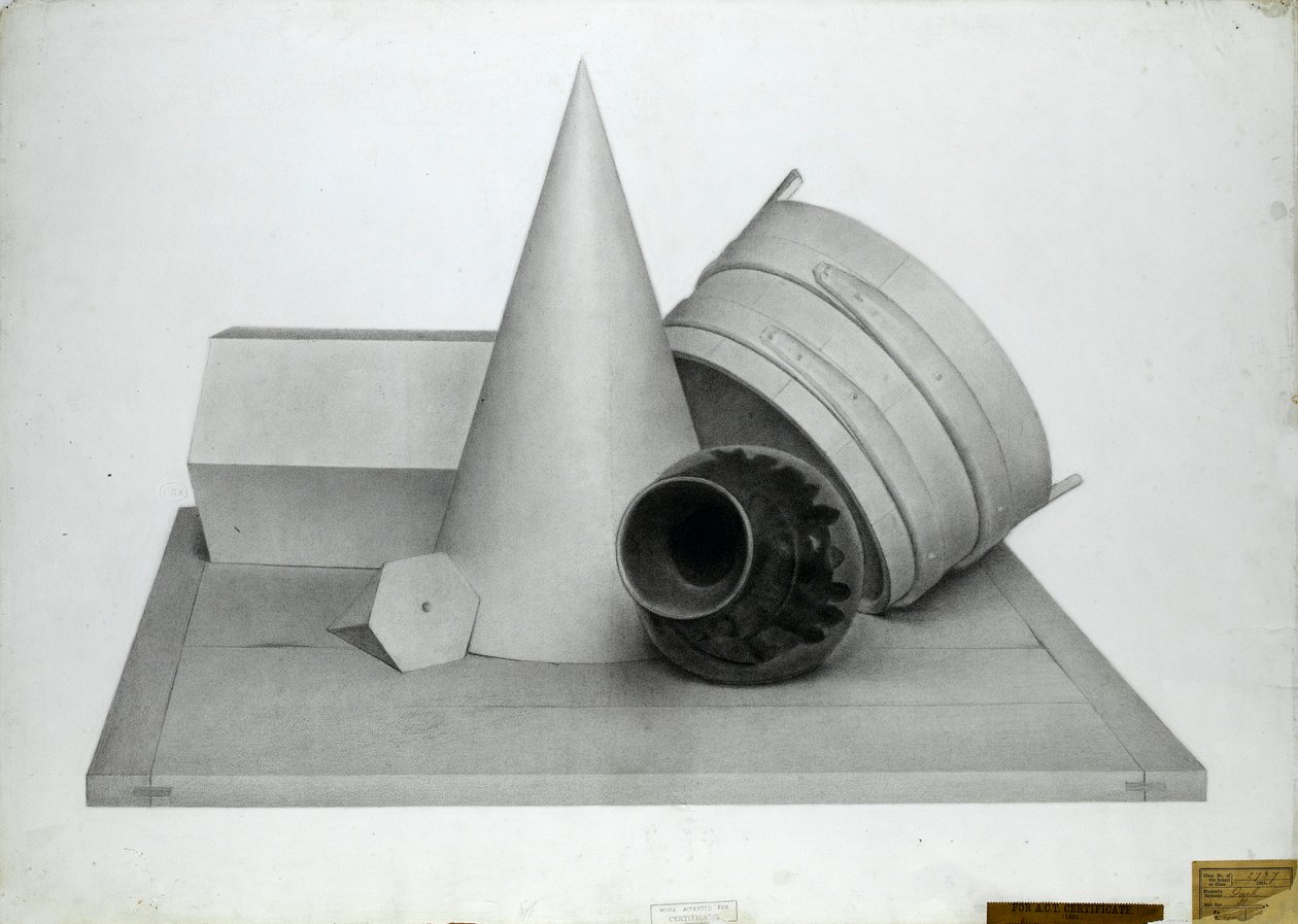 Stillleben mit geometrischen Modellen und einer Vase von Walter Bonner Gash