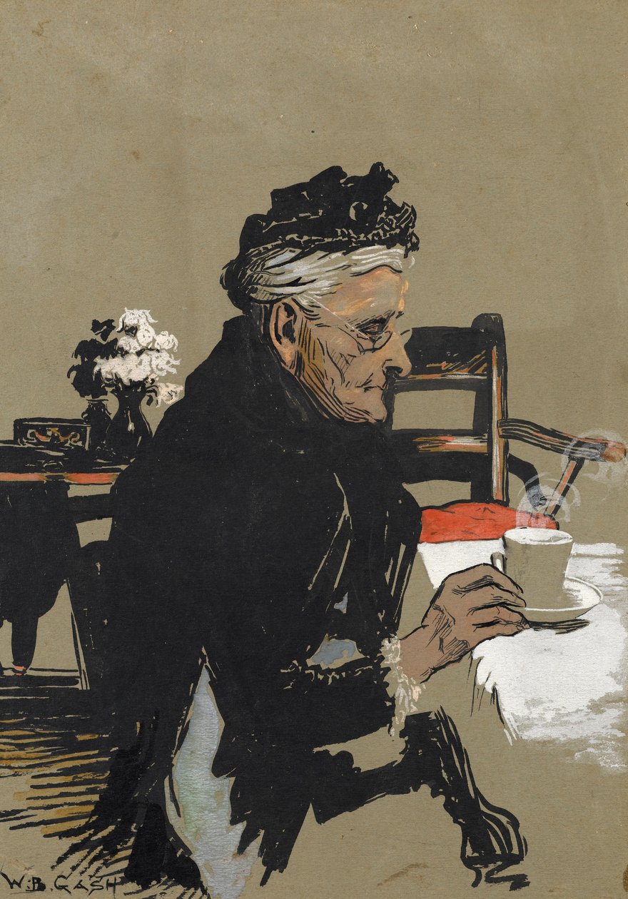 Die Mutter des Künstlers genießt eine Tasse Tee von Walter Bonner Gash