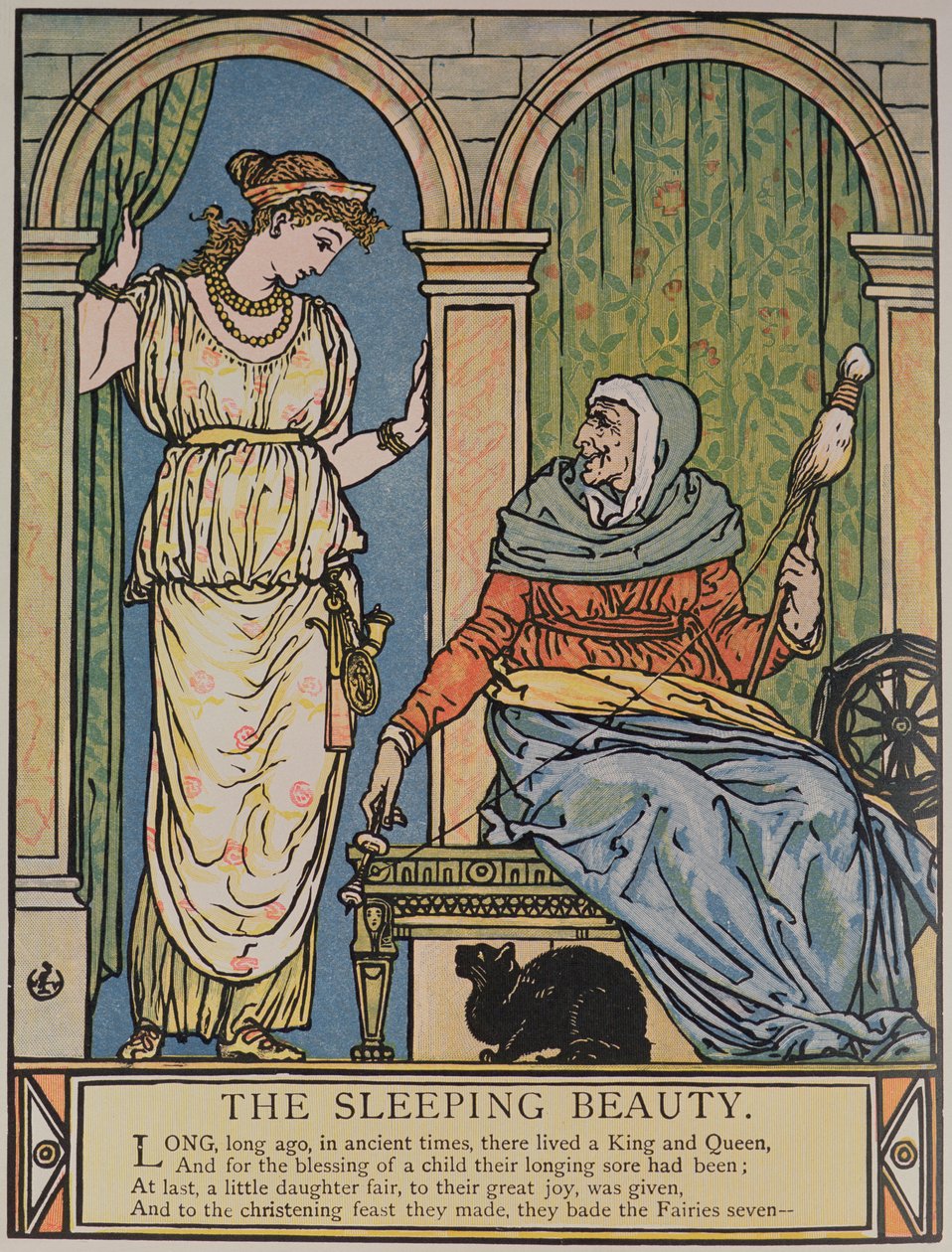 Die Prinzessin und die alte Frau mit dem Spinnrad, Illustration für 