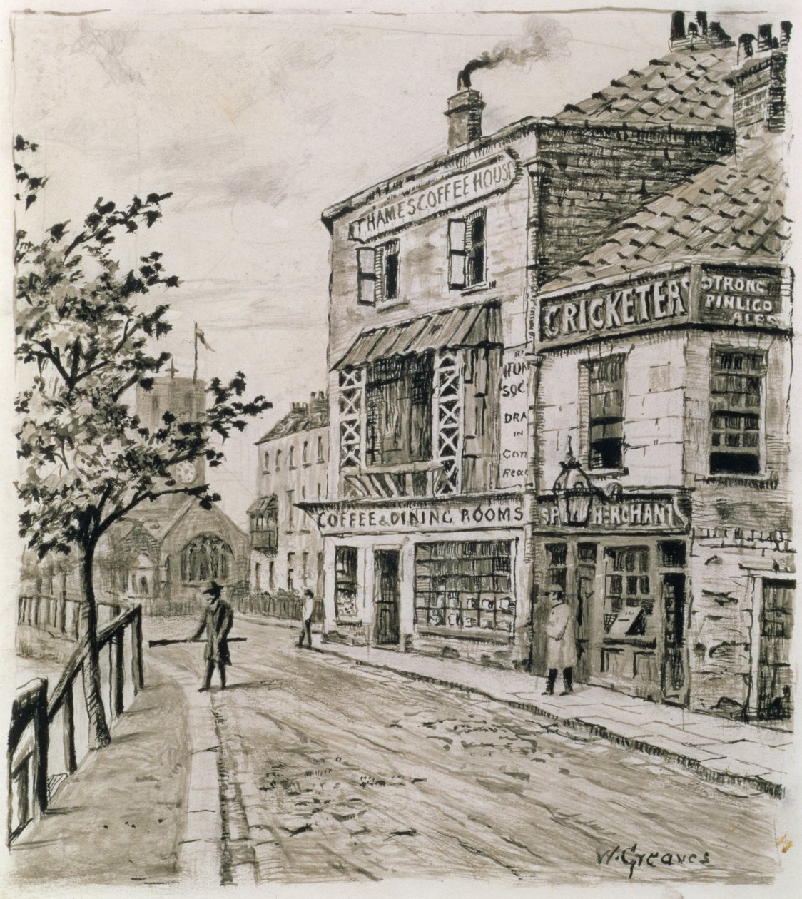 Die Kricketspieler und das Thames Coffee House, Chelsea von Walter Greaves