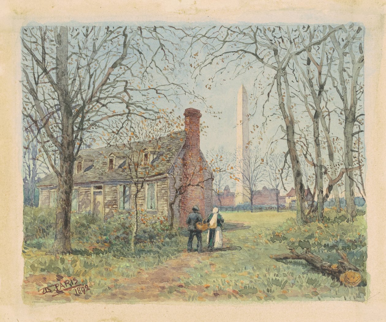 David Burns Cottage und das Washington Monument, Washington D.C., 1892 von Walter Paris
