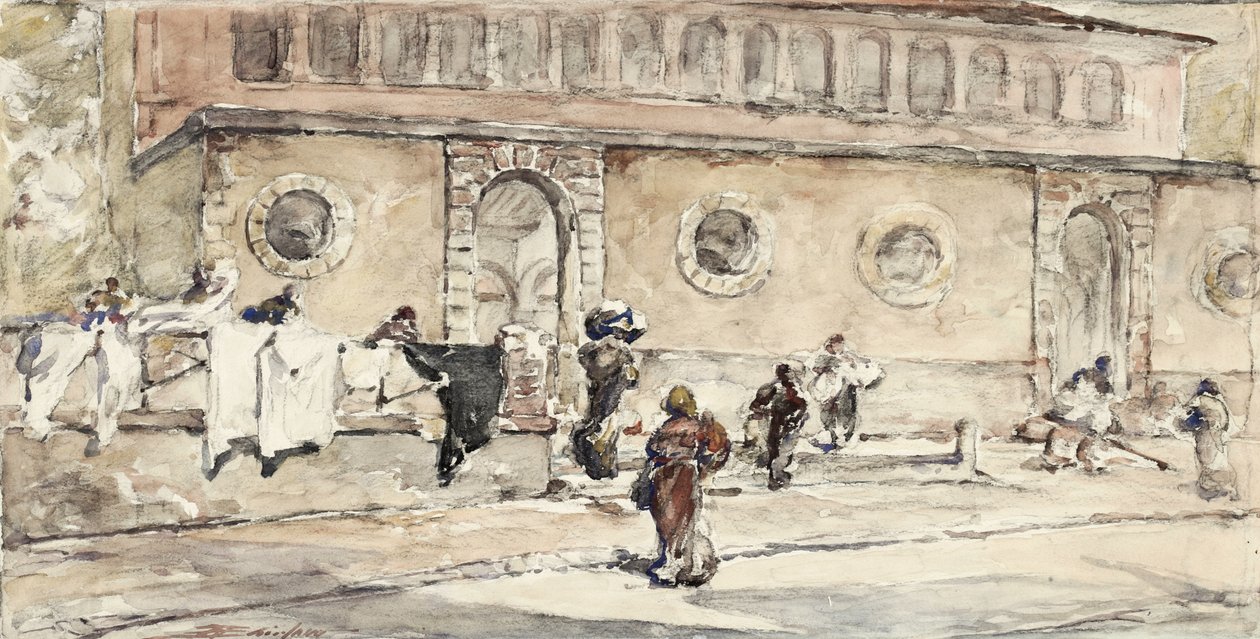 Figuren vor einem spanischen Gebäude von Walter Shirlaw