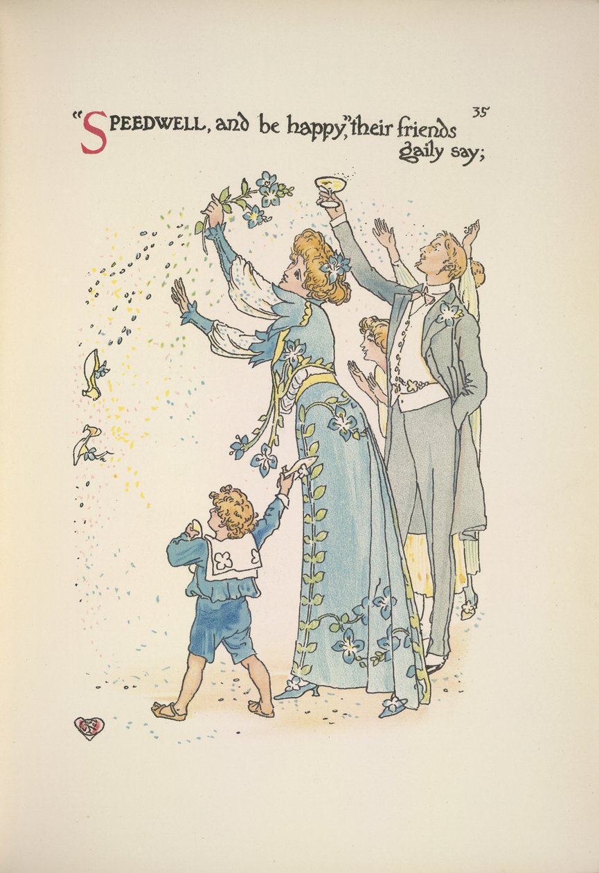 Ehrenpreis. Die Hochzeitsgäste werfen Konfetti von Walter Crane