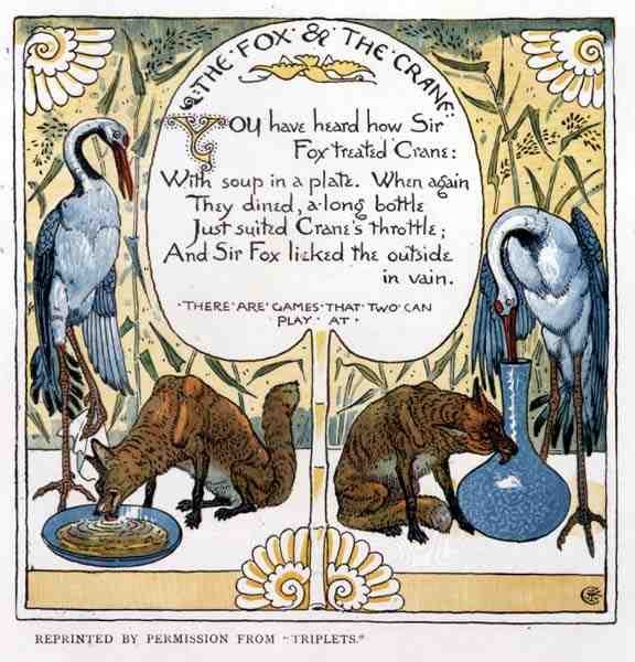 Der Fuchs und der Kranich, aus Triplets von Walter Crane