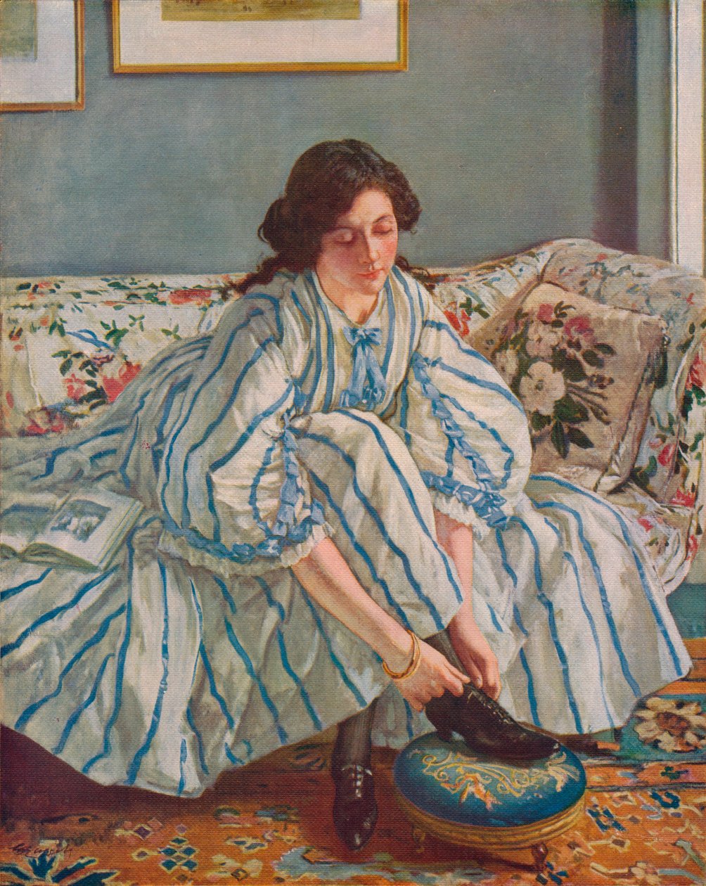 Schuhe binden, ca. 1900 von Walter Russell