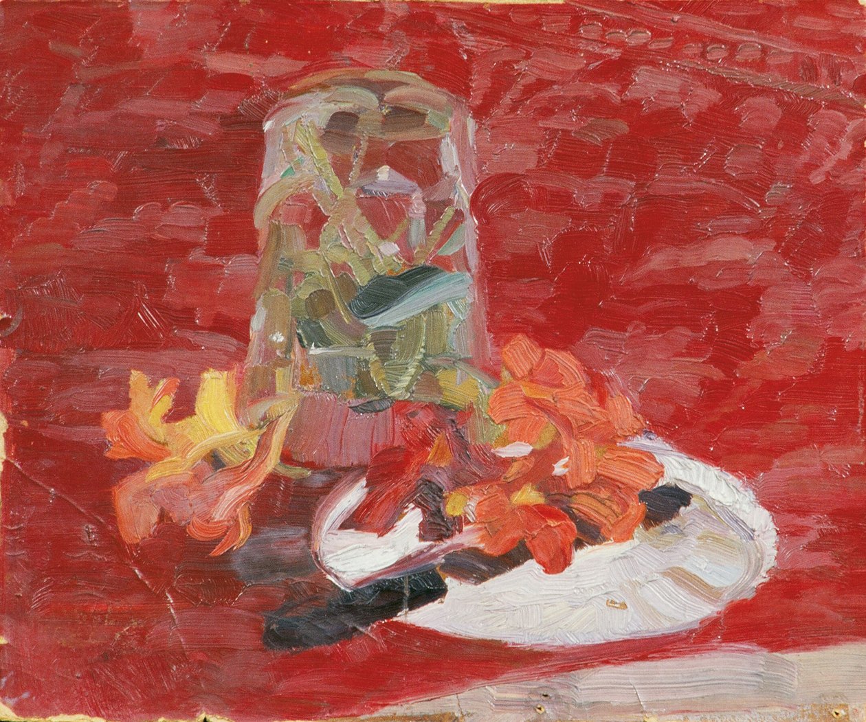 Stillleben mit Wasserglas und Blumen von Walther Gamerith