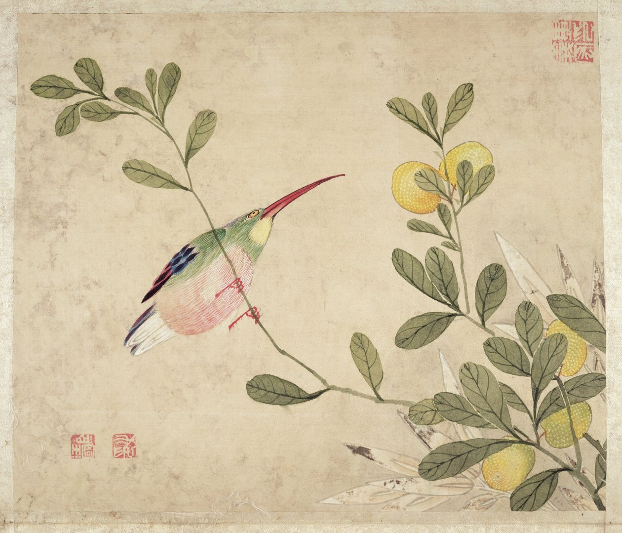 Eine Serie von Vogel- und Fruchtgemälden, spätes 19. Jahrhundert von Wang Guochen