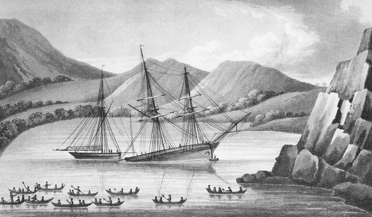 Brigg Jane und Kutter Beaufoy passieren eine Kette von Eisinseln, 1826 von Weddell