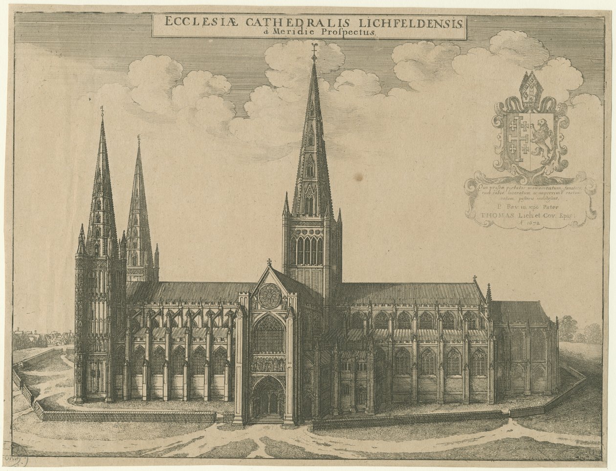 Kathedrale von Lichfield - Südansicht: Radierung von Wenceslaus Hollar