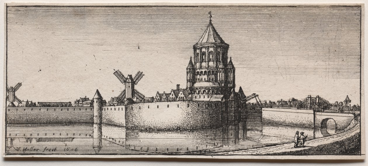 Stadttor mit Wassergraben von Wenceslaus Hollar