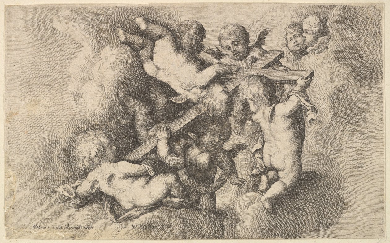 Sieben Putti tragen das Kreuz von Wenceslaus Hollar