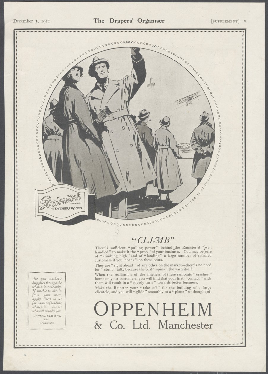 Oppenheim & Co Herrenbekleidung, 1929 von Wilfred Fryer