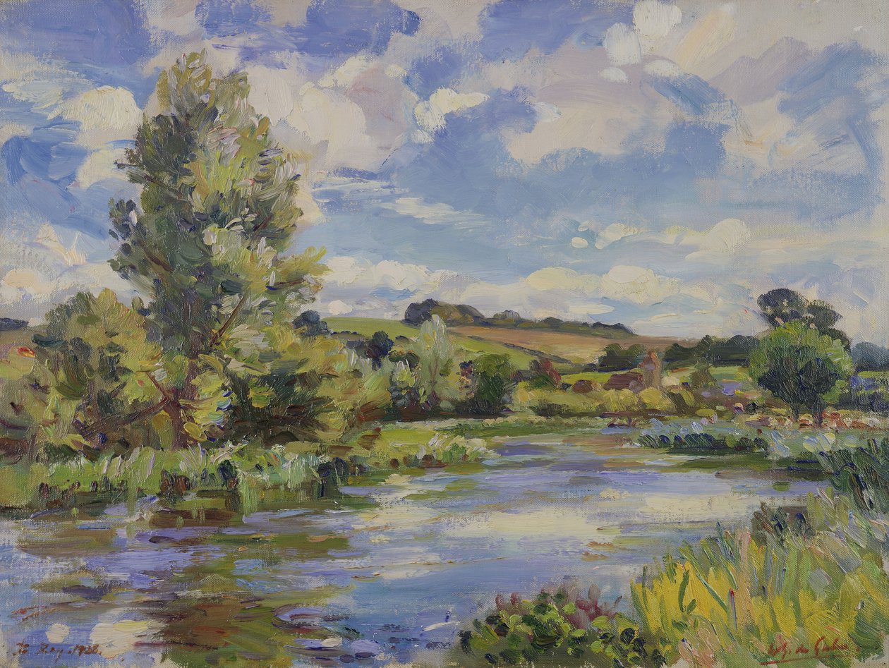 Ein sonnenbeschienener Flusslandschaft von Wilfred Gabriel de Glehn