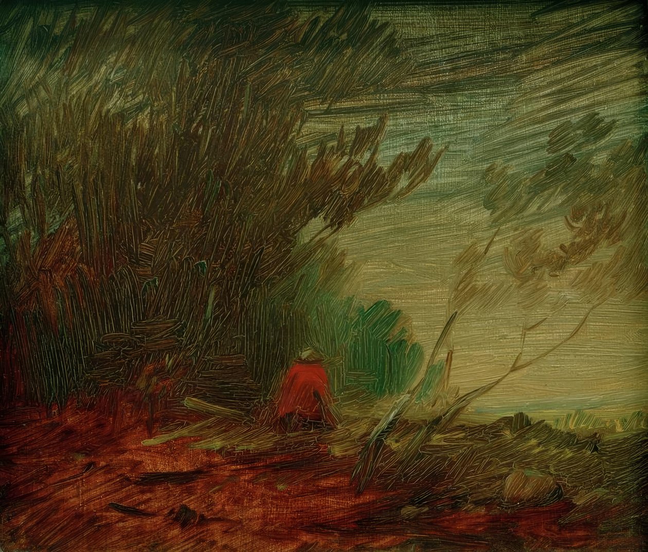 Herbstlicher Waldrand mit sitzender Rotjacke von Wilhelm Busch