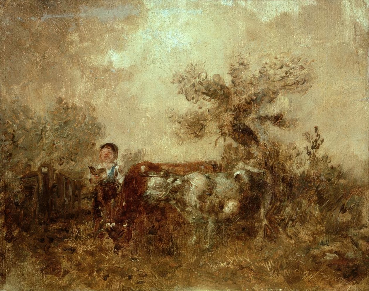 Singender Knabe mit Kühen von Wilhelm Busch