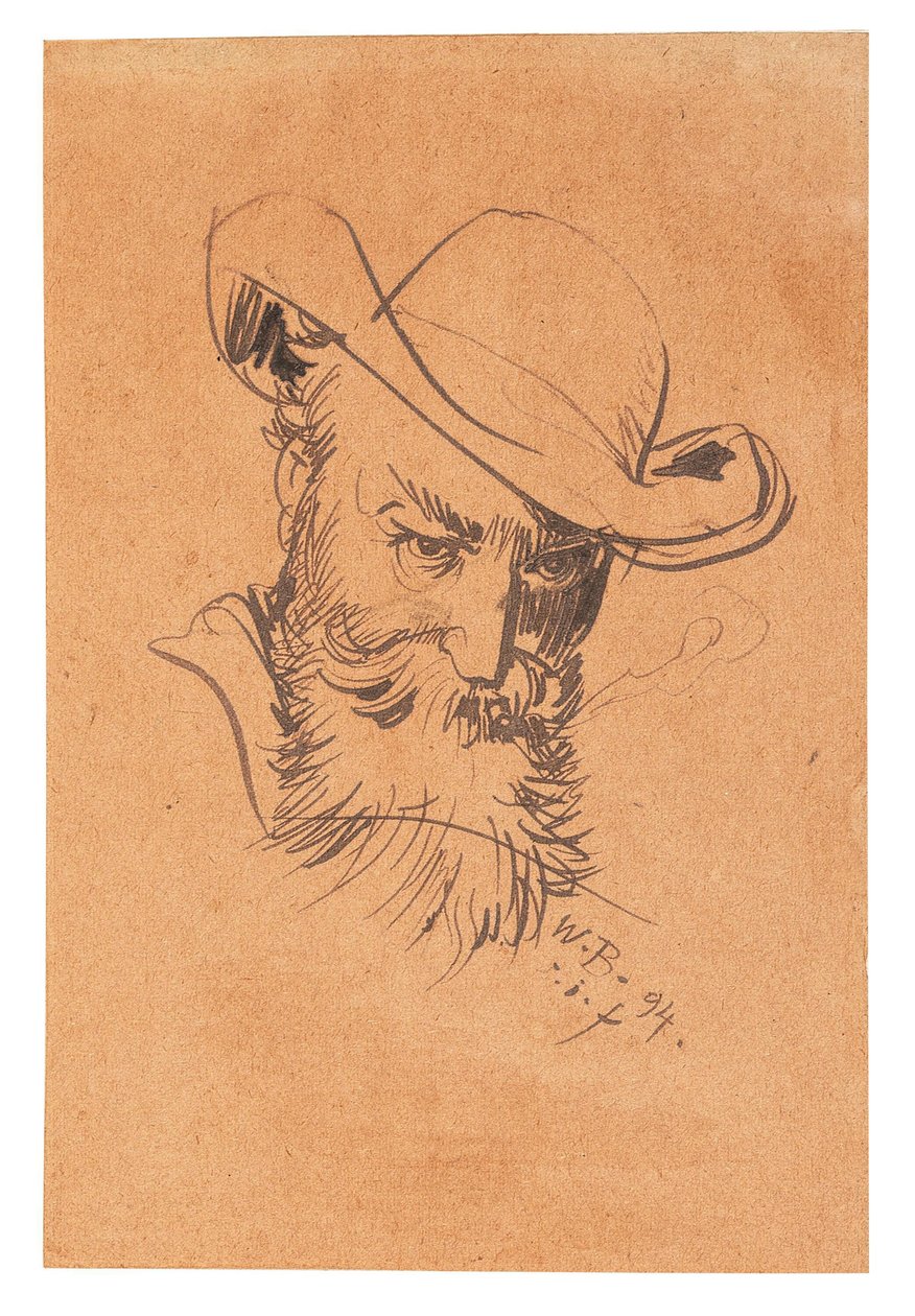 Selbstporträt mit Hut, 1894 von Wilhelm Busch
