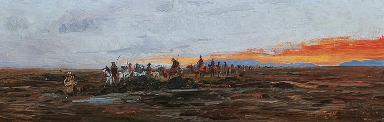 Karawane im Abendlicht an der Wasserstelle von Wilhelm Kuhnert