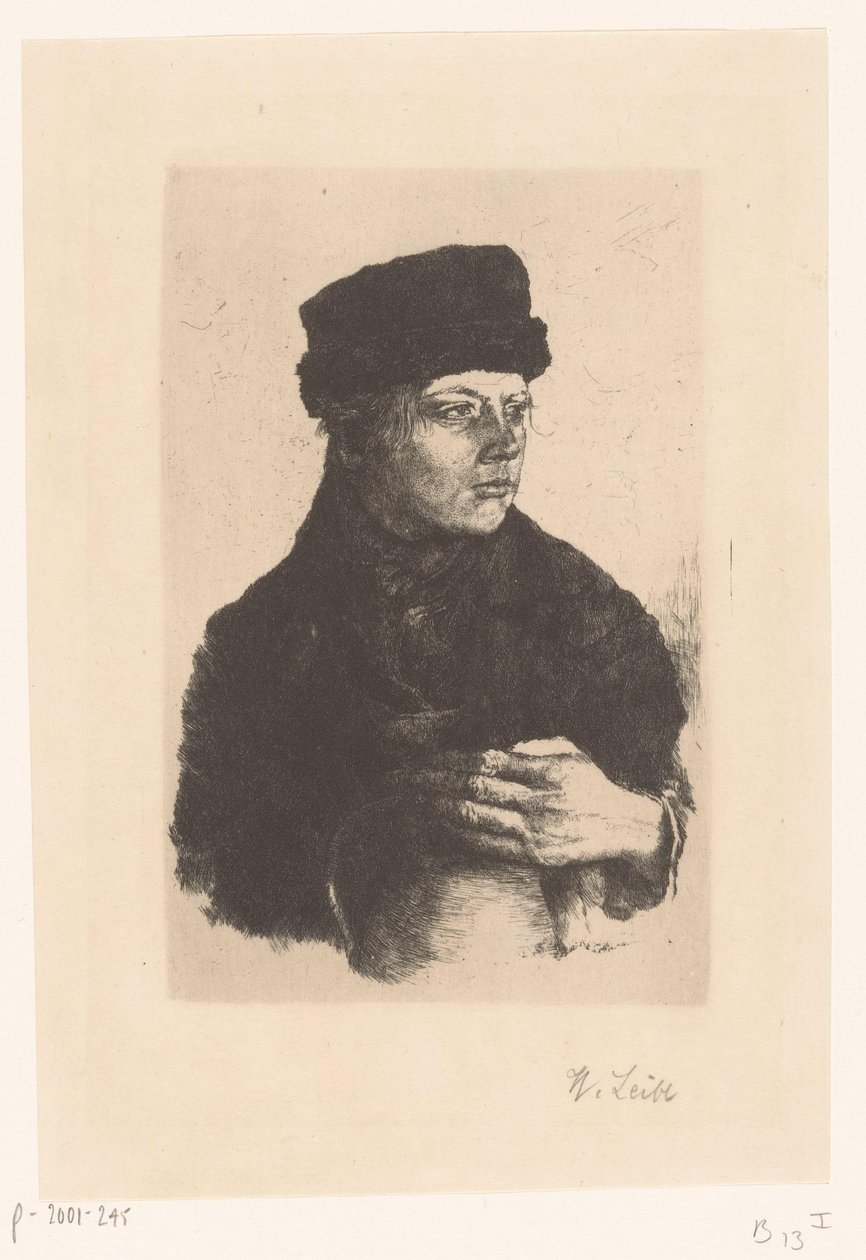 Bauernjunge mit Krug von Wilhelm Maria Hubertus Leibl (signed by artist)