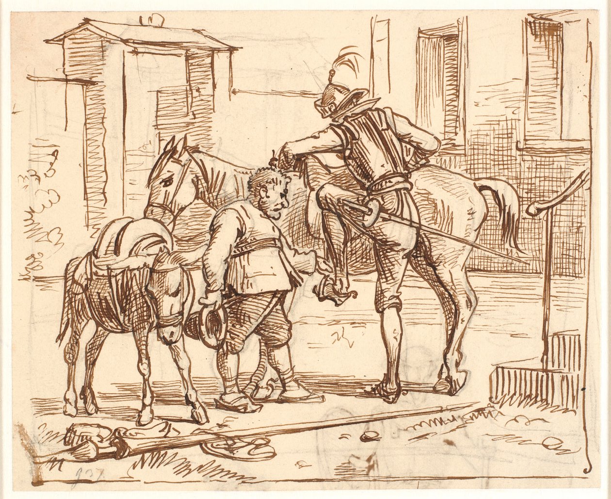 Don Quixote steigt aufs Pferd von Wilhelm Marstrand