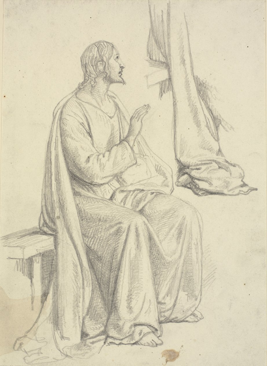 Sitzender Jesus, sowie Draperiestudie von Wilhelm Marstrand