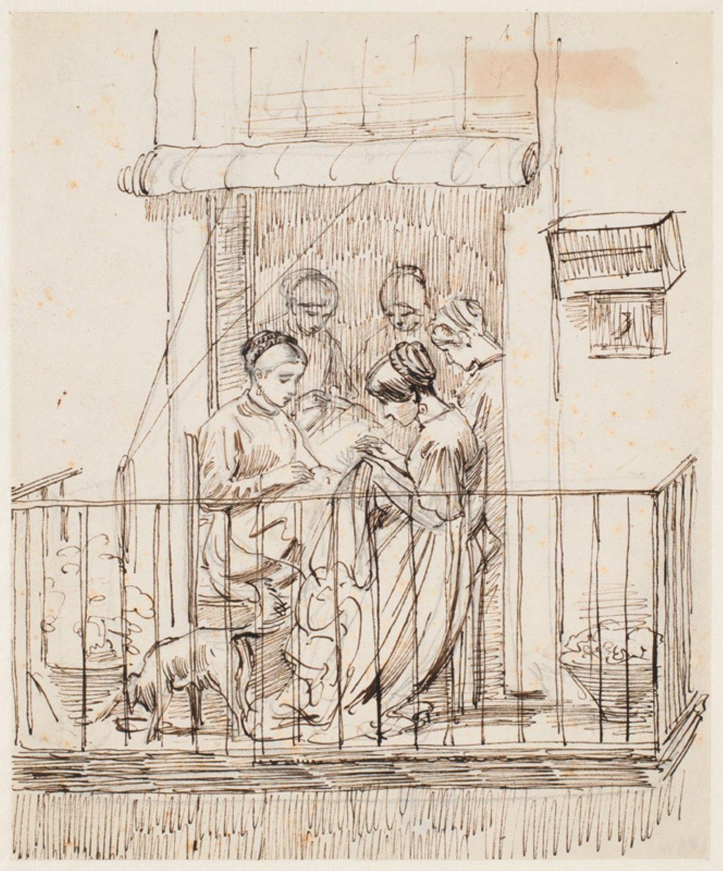 Nähende Damen auf einem Balkon von Wilhelm Marstrand