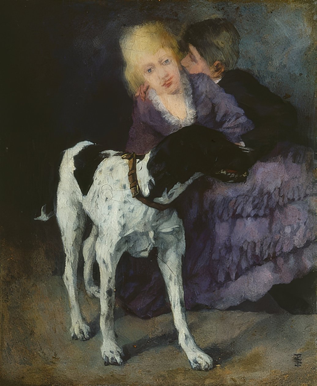 Liebespaar mit Hund von Wilhelm Trübner