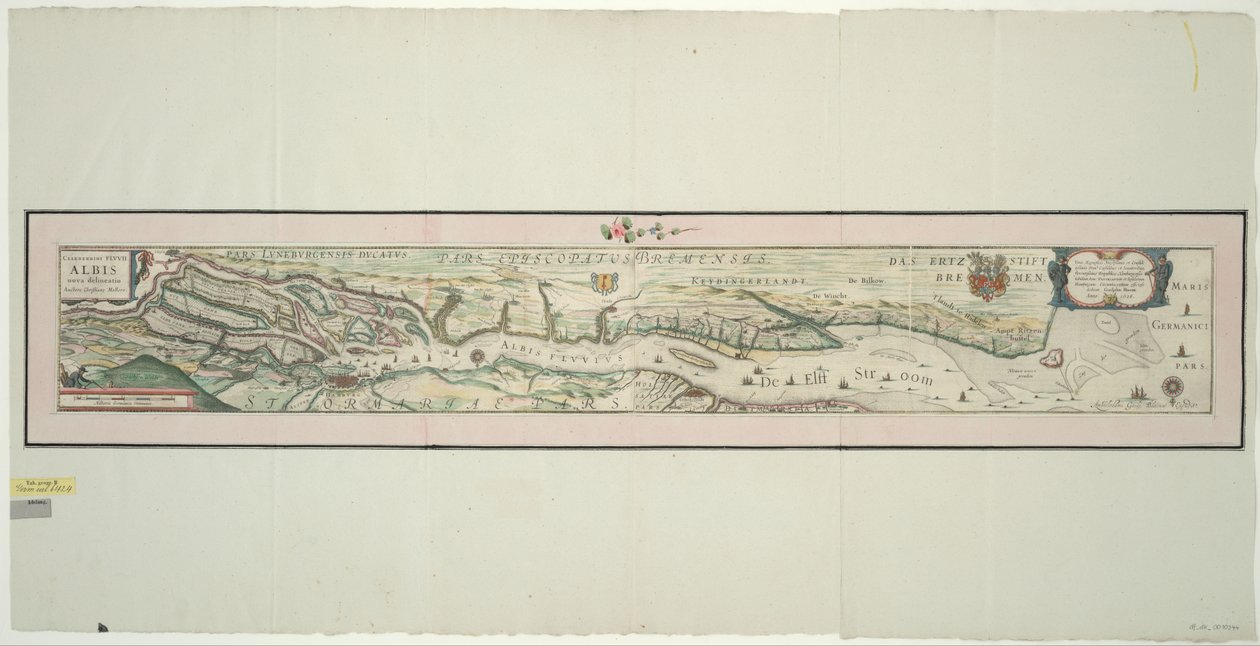 Karte der Unterelbe, 1:160 000, Kupferstich, 1628 von Willem Janszoon Blaeu